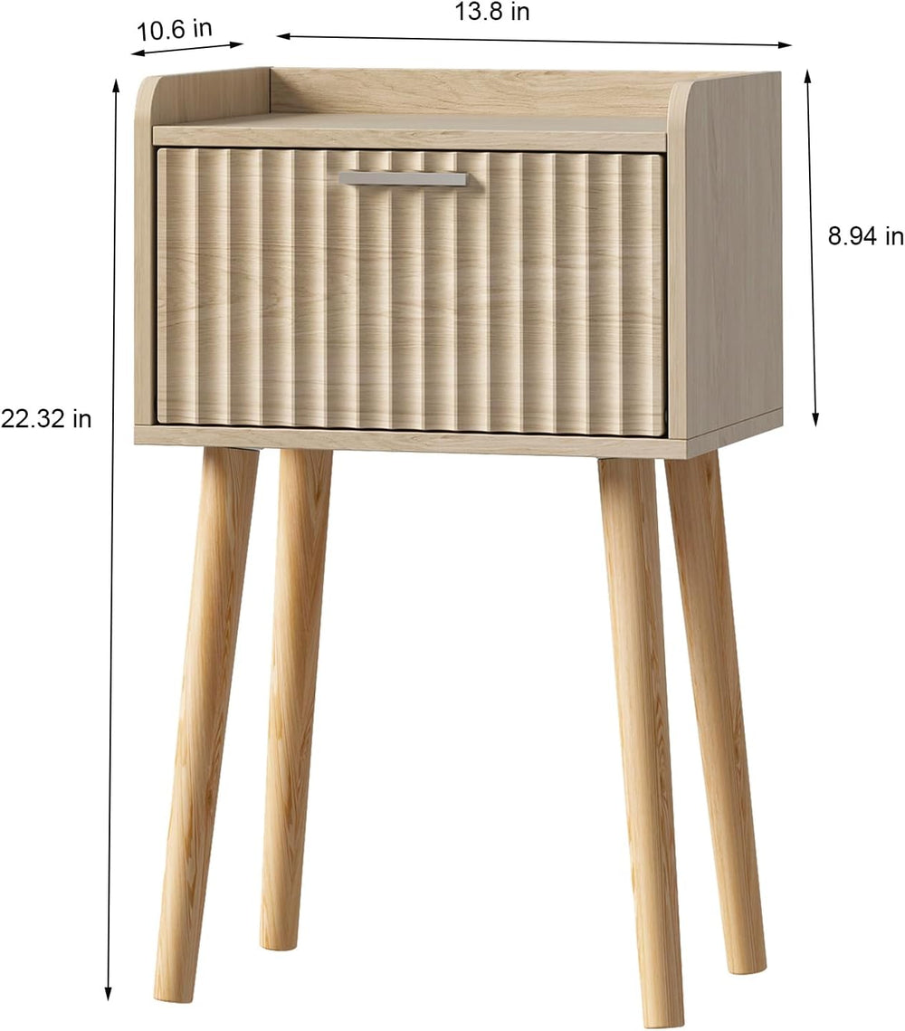 LAATOOREE Nightstand Set of 2, Small Bed Side Table with Fluted Door, End Tab...