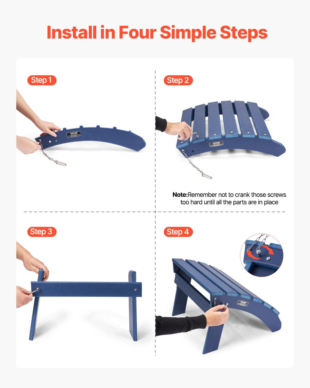 VEVOR Plastic Adirondack Ottoman Set of 2, 18.7L x 18.9W x 13.8H Inch
