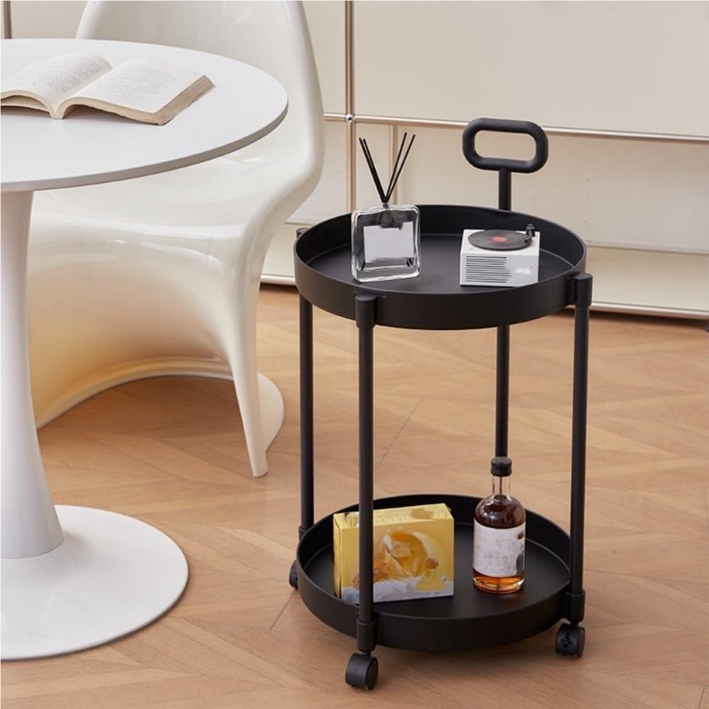 Sofa Side Table, Decorative Table with Universal Wheels, Metal Frame Coffee T...