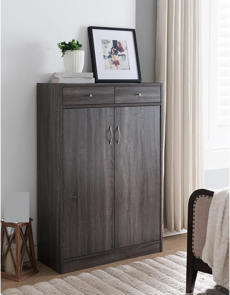 Vintage Rustic Shoe Cabinet, Two Door Storage Cabinet with Two Drawers, Fits ...