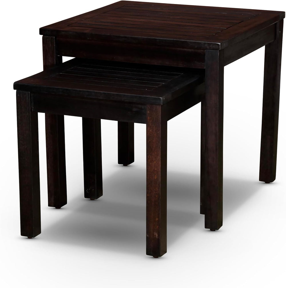 2-Piece Eucalyptus Nesting Table Set with Espresso | Nesting tables for stora...