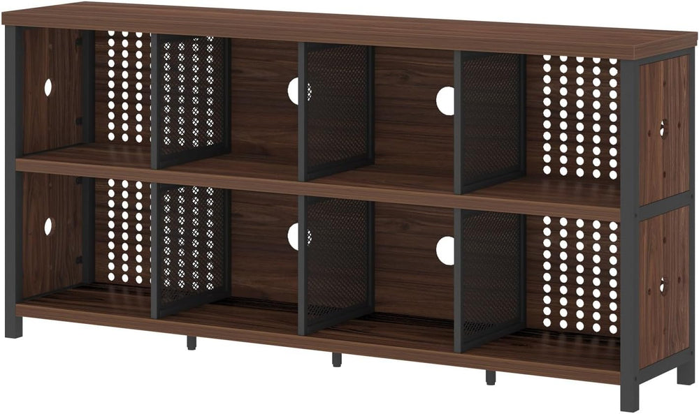 LVB Wood Horizontal Bookshelf, Industrial Bookcase with Storage, Walnut 63"
