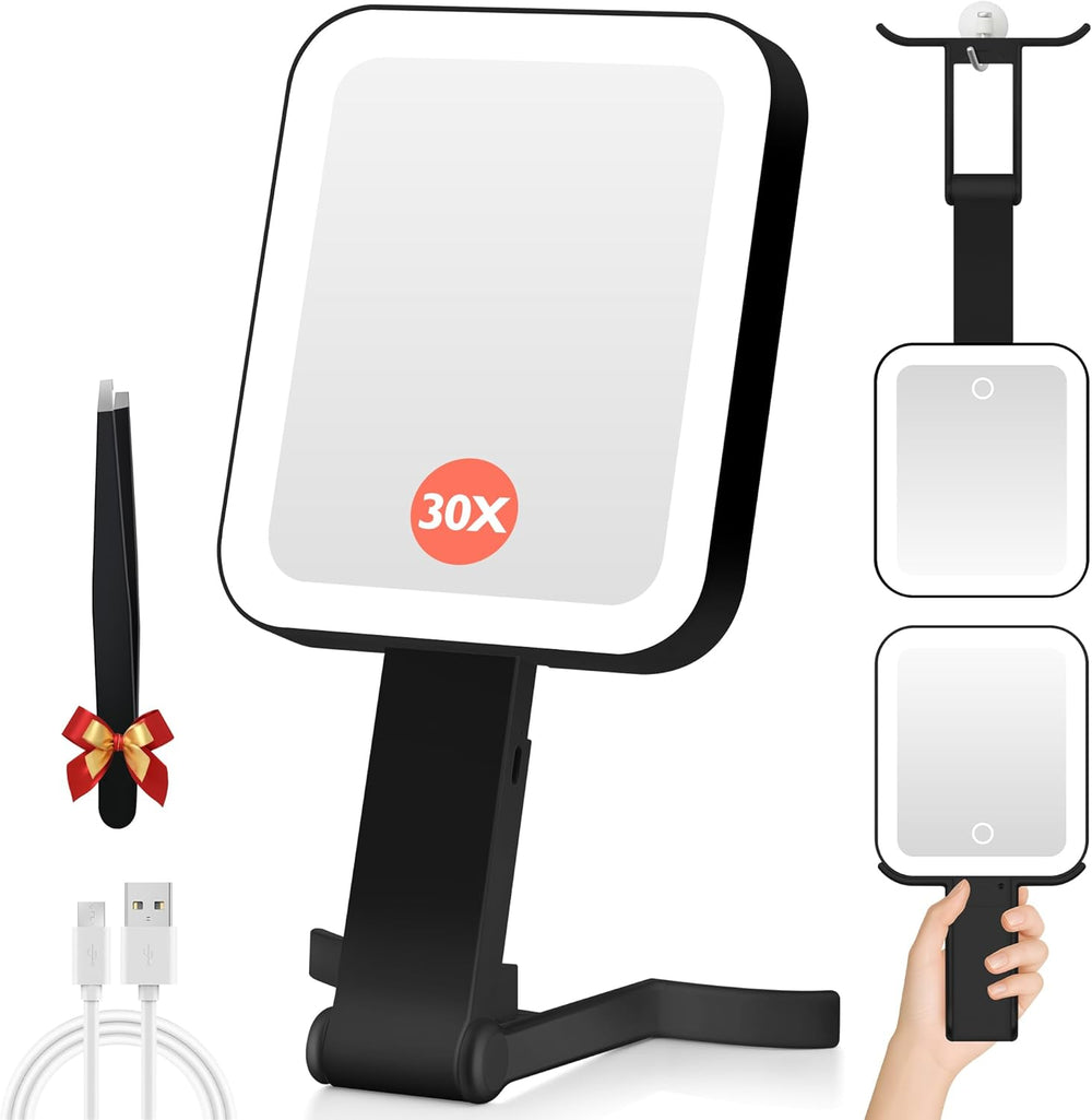 GOMIPURU Magnifying Travel Mirror with Light, 30X/1X Double-Sided Magnifying ...