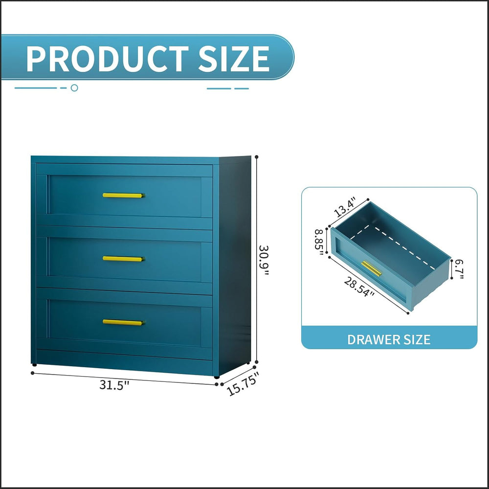 Blue 3 Drawer Metal Dresser
