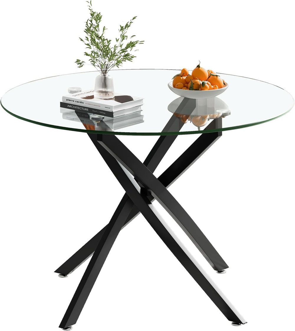 Modern Dining Table for 4 People, 36" Round Dining Table with Black Chro...