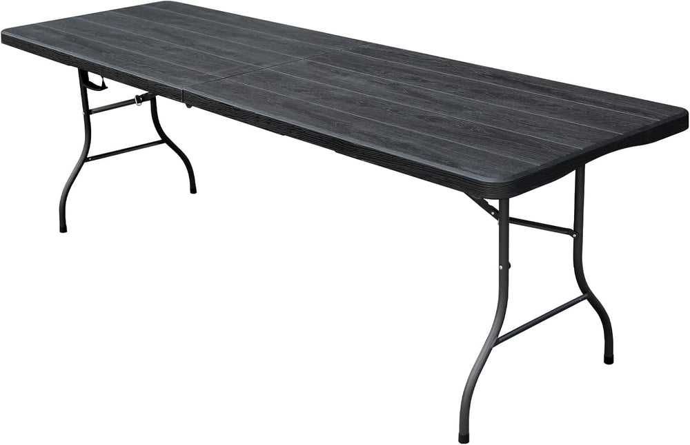 8ft Folding Table, Portable Heavy Duty Plastic Fold-in-Half Utility Table for...
