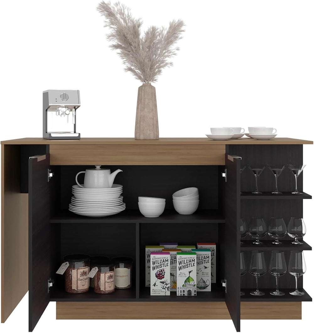 Kitchen Island with Storage Cabinet and Wine Glass Holder | Includes storage ...