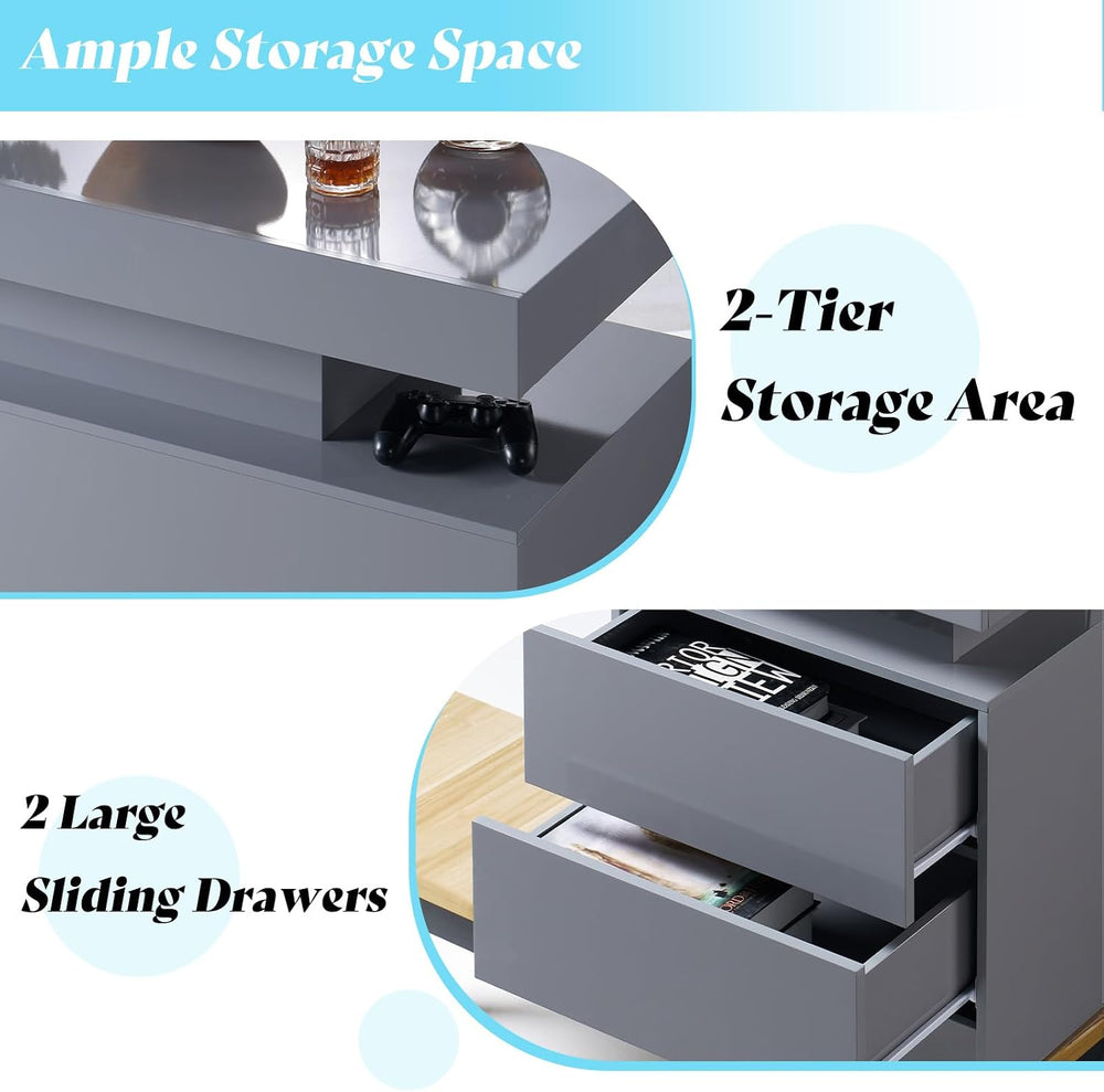 AMERLIFE 3-Piece High Gloss Coffee Table Set with LED Lights
