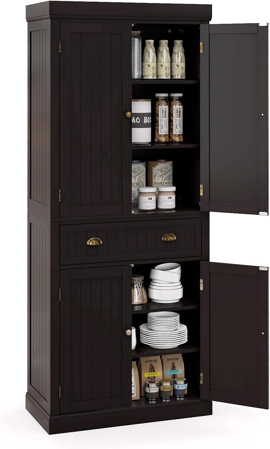 72" Kitchen Pantry Cabinet, Kitchen Cupboard with 2 Double-Doors Cabinet...