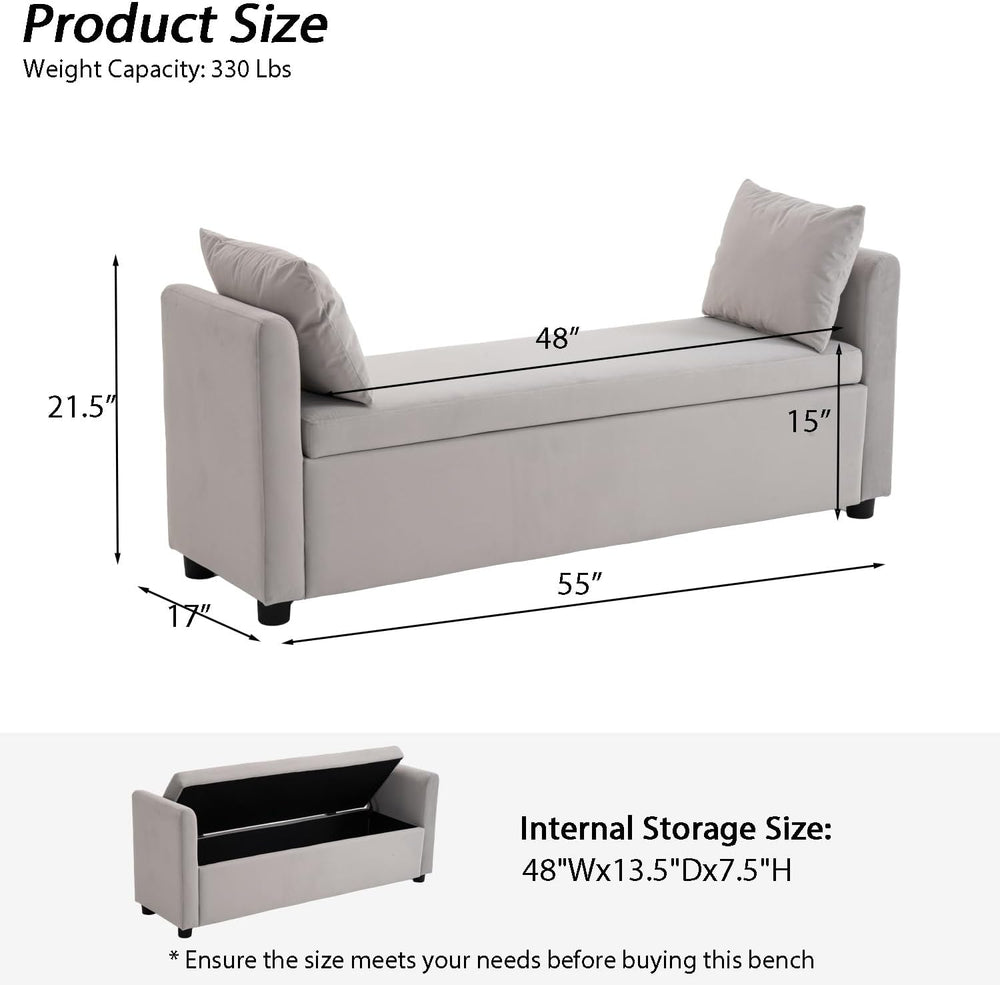Storage Bench for Bedroom, 55" End of Bed Bench for King Size Bed, Moder...