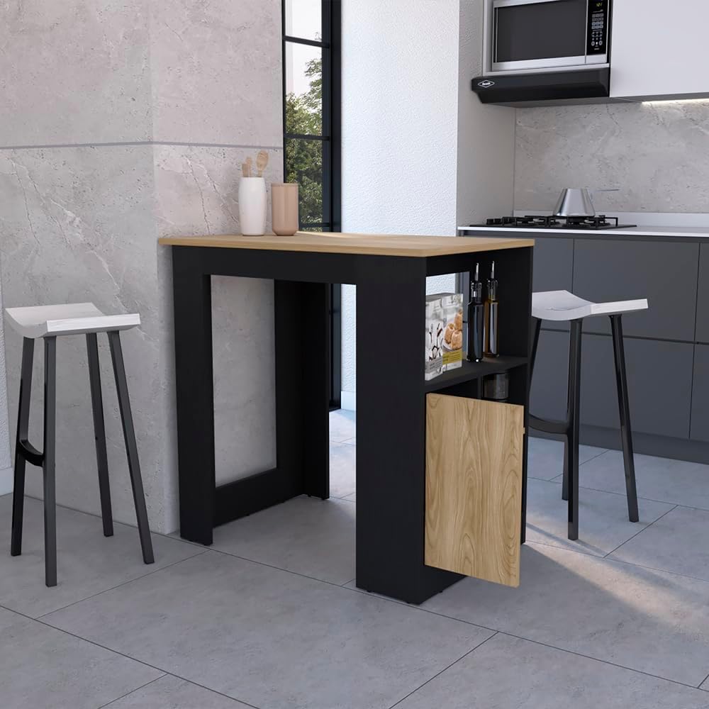 Kitchen Island Wynne with Black+Natural, Engineered Wood | Engineered wood ki...