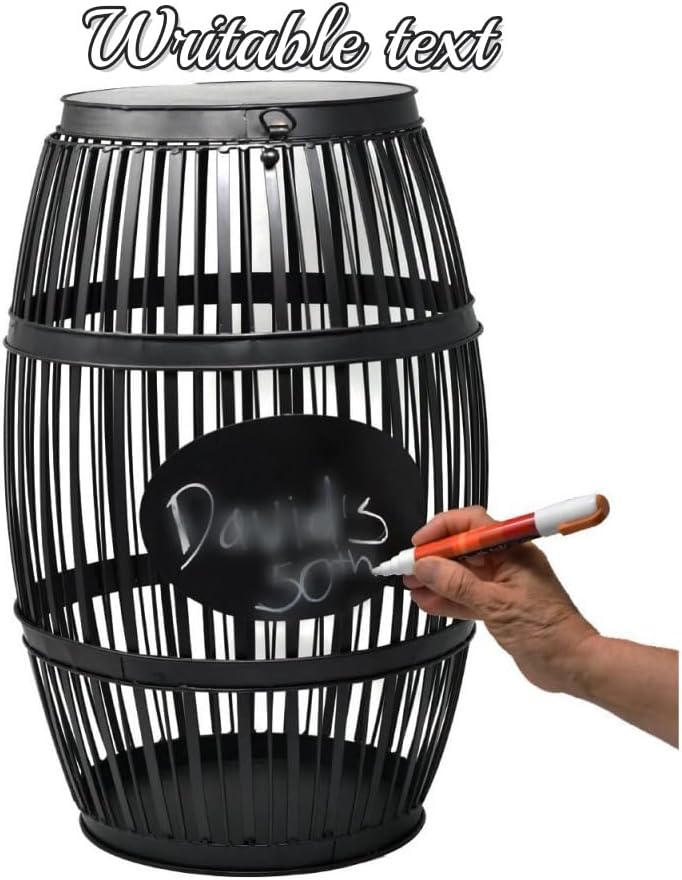 Metal Barrel Side Table with Storage, Wine Cork Holder Display, Whiskey Barre...