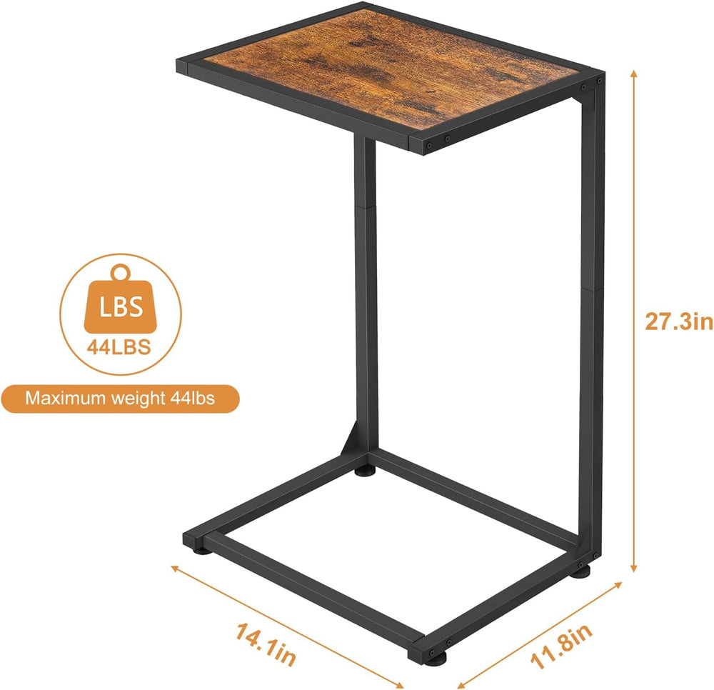 C Shaped End Table, Sofa Side Table for Couch and Bed, Snack Table with Wood ...