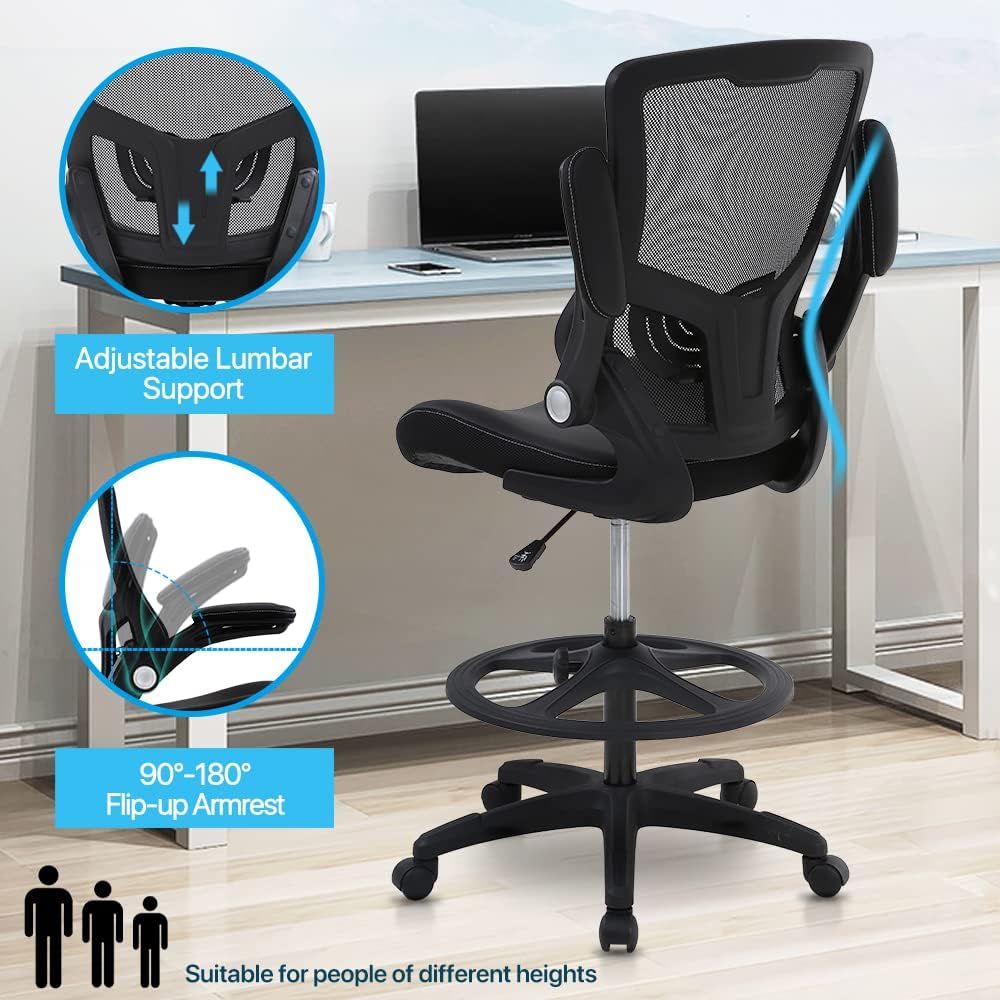 Drafting Chair Tall Office Chair Ergonomic Desh Chair with Lumbar Support Foo...