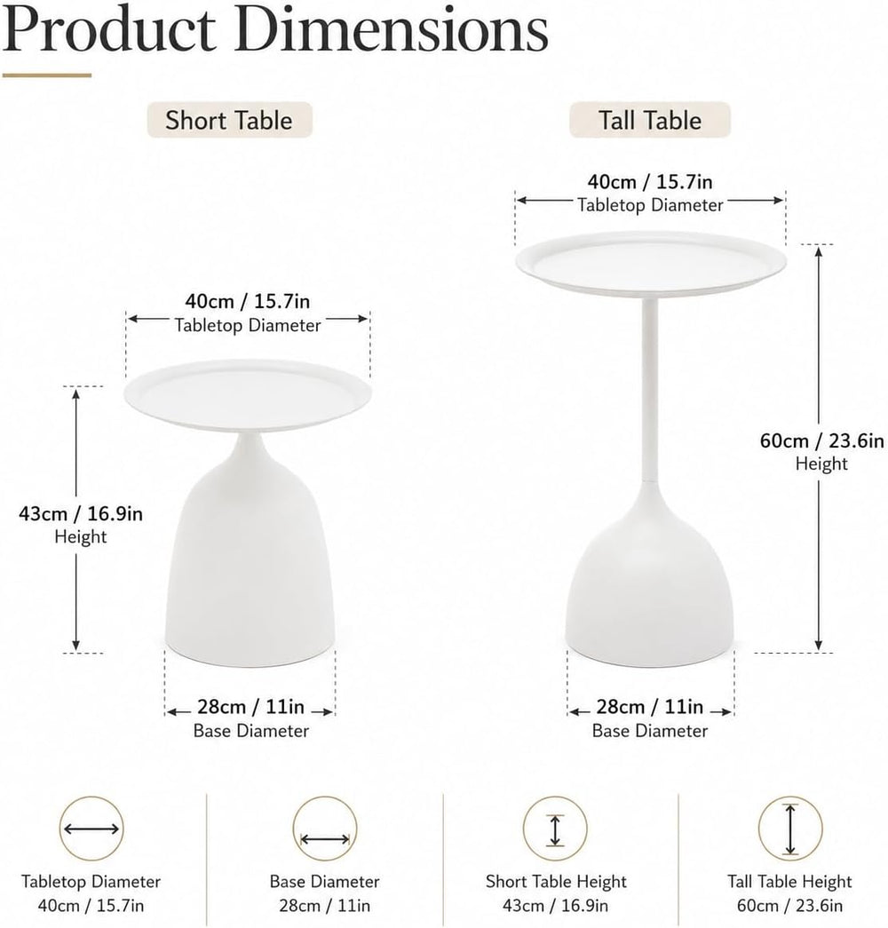 Side Tables Set of 2, 15.7'' Metal Round End Tables with Round Base, ...