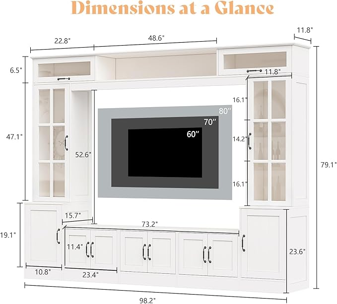 AMERLIFE 98" W Wall Unit TV Stand with Storage for TVs up to 80", M...