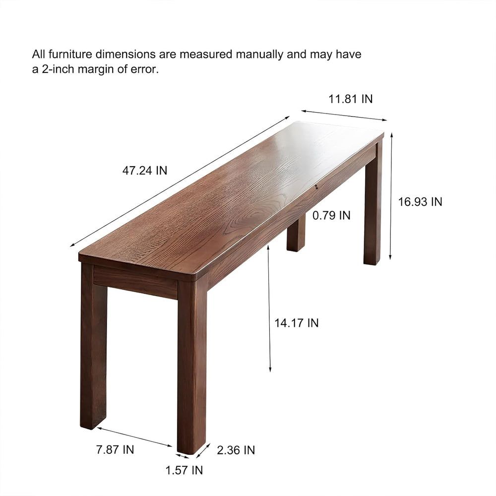 47.24" Solid Oak Narrow Walnut Dining Bench | Mid-Century Modern, Oak Sk...