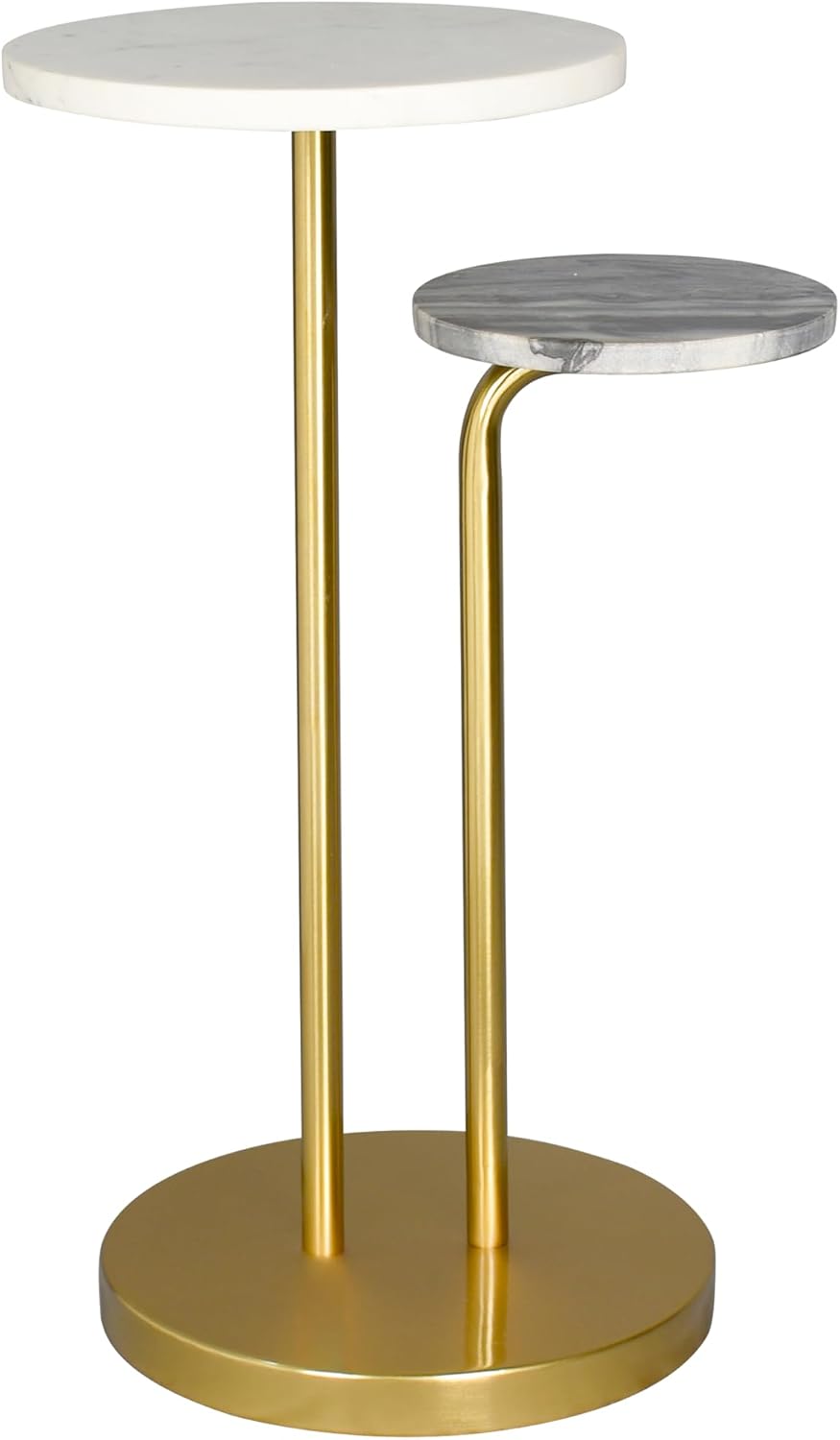 Transitional Drink Table, Gold & Gray – Small Accent Side Table for Livin...