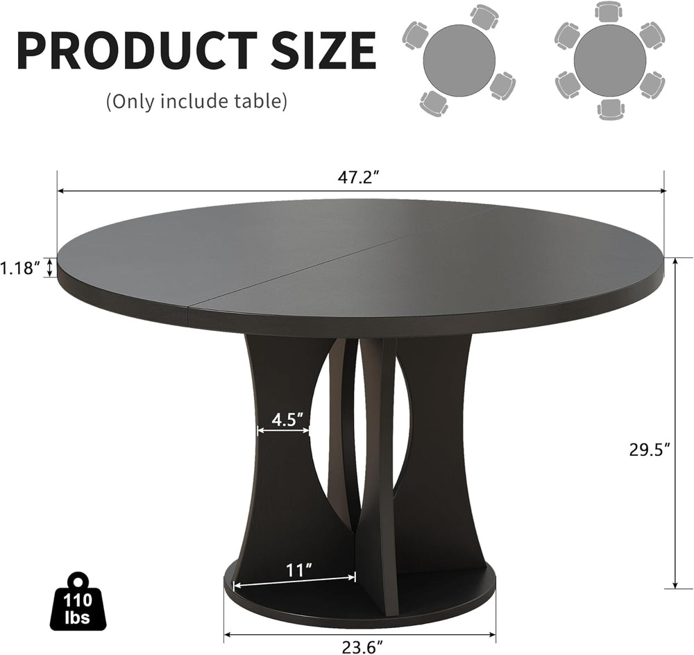 iPormis 47 Inch Round Dining Table for 4-6 People, Wooden Dining Room Table w...
