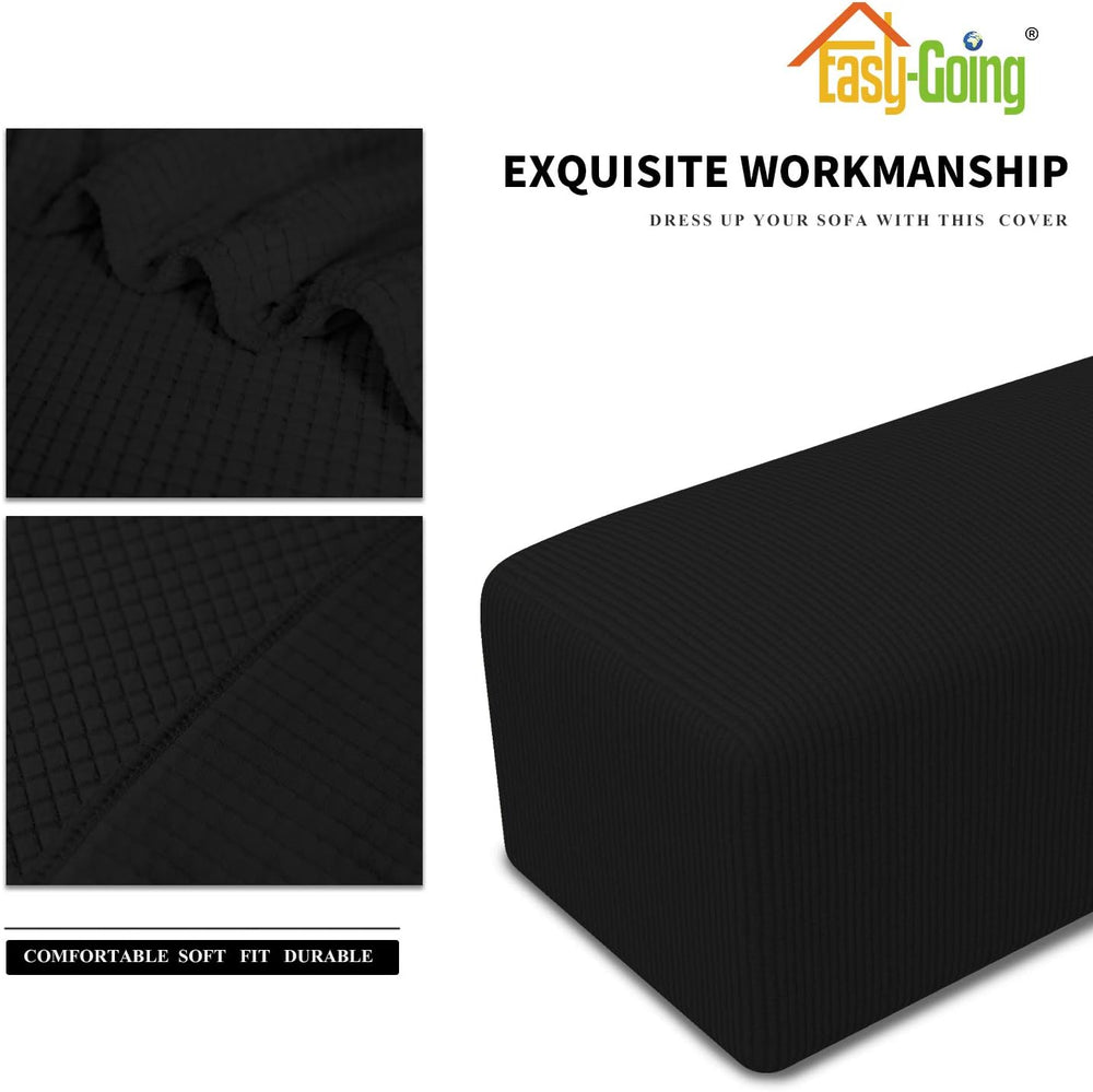 Easy-Going Stretch Small Rectangle Ottoman Cover Black