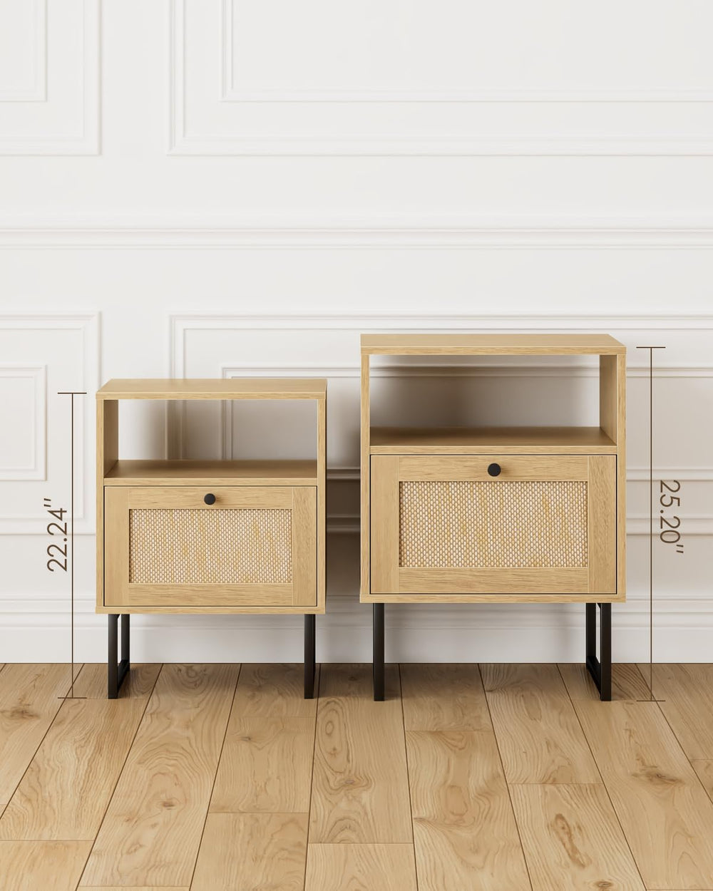 Masupu Extra Large Rattan Nightstand,Modern Boho Farmhouse Wood Bedside Table...