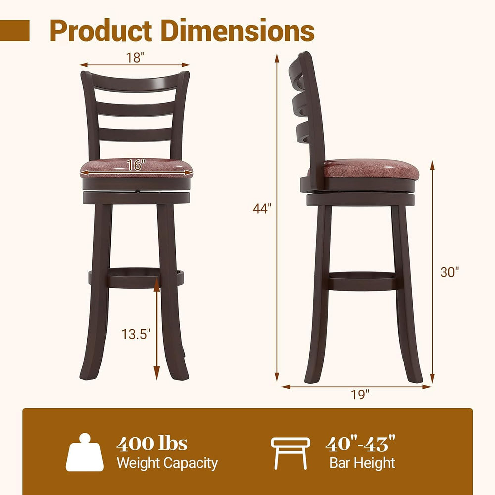 COSTWAY 30” Bar Height Stools Set of 4, Swivel l High-Top Chairs with Backres...