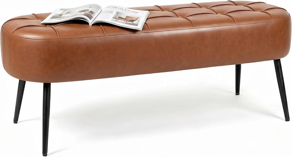 Entryway Bench, Modern PU Leather Upholstered End of Bed Bench Brown