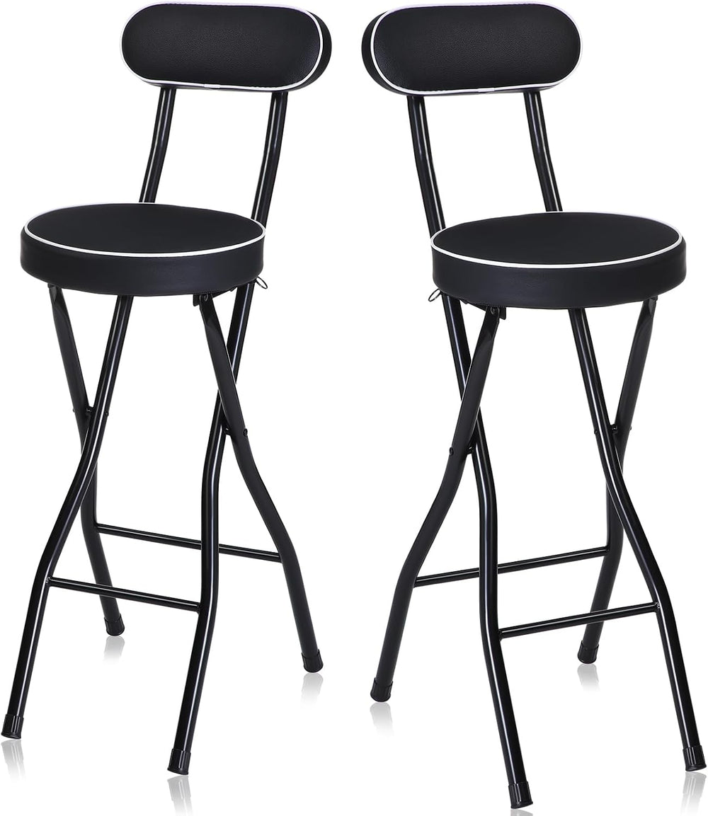 Thyle 2 Pcs 25.6 Inch Folding Bar Stool with Backrest, Cushioned Seat