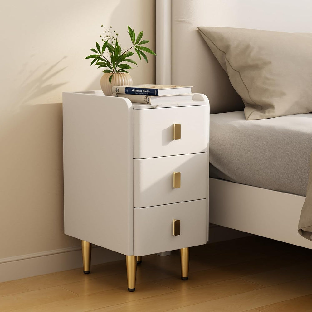 AQIMUELE Narrow Nightstand with Drawers, Narrow Side Table Leather, Small Bed...