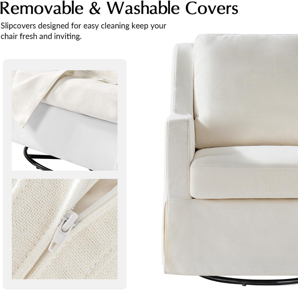 HULALA HOME Farmhouse Swivel Rocker Chair with Washable Slipcover, Ivory