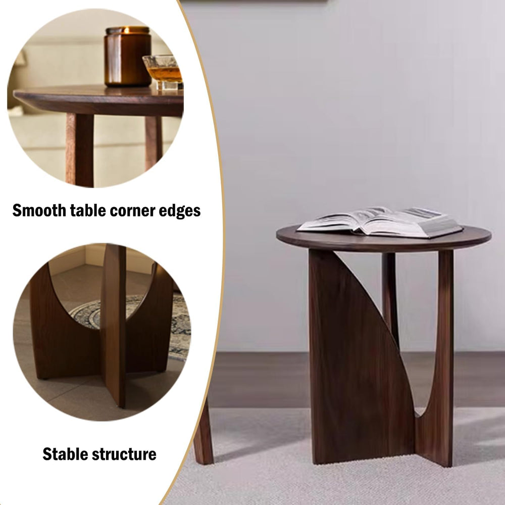 YUNMUAIR-Solid Wood Side Table Round End Table in Walnut Finish Wood Tabletop...