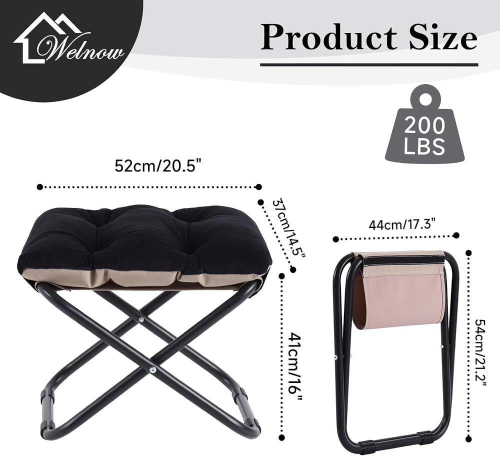 Welnow 16''(H) Folding Ottoman Foot Stool with Detachable Cushion, Bl...