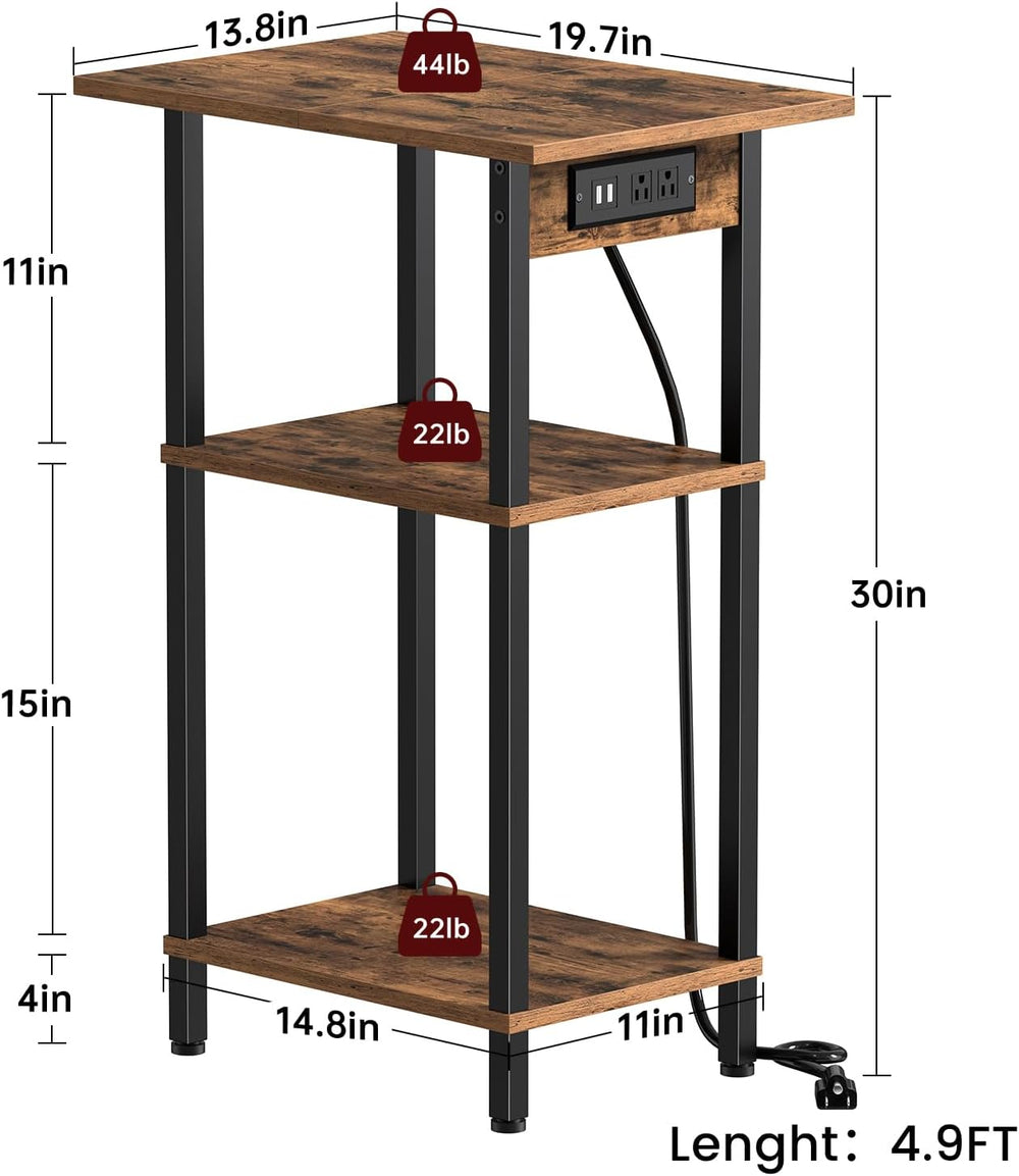 Asgolion Tall End Table with Charging Station, Skinny Nightstand with USB Por...