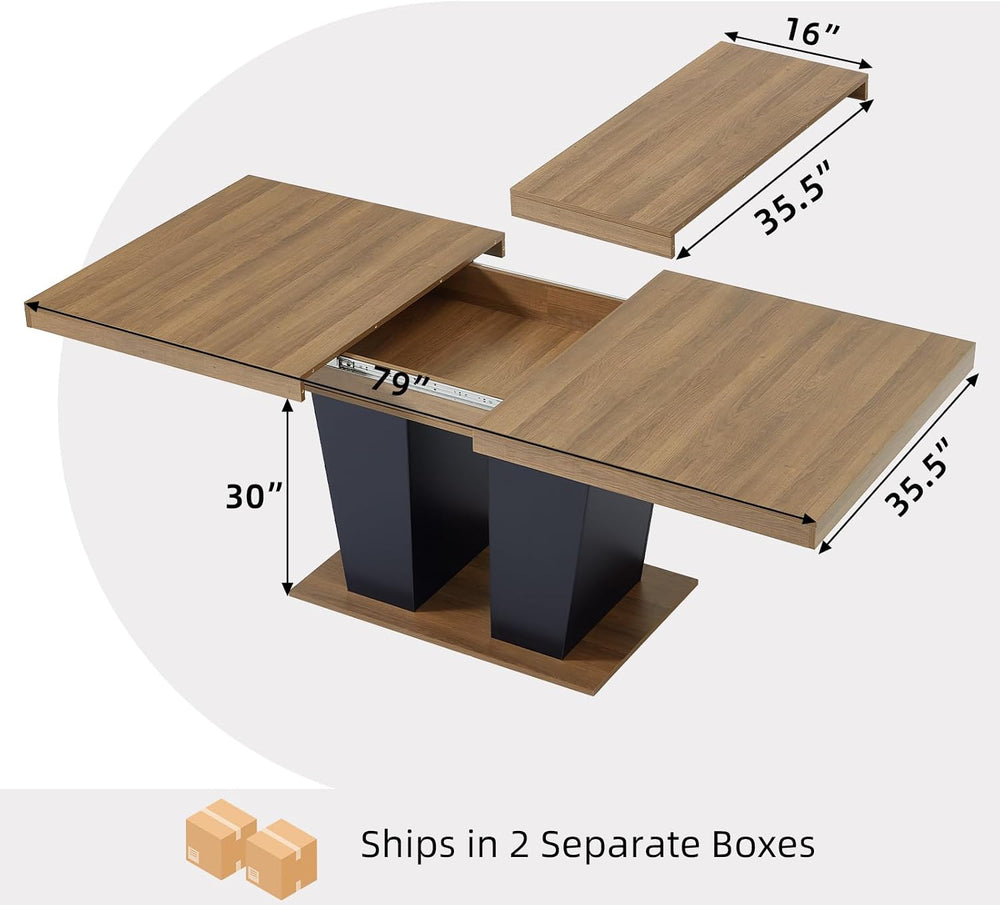 Dining Table Extendable 63 in-79 in for 4-8 Expandable Wood Rectangle with Fl...