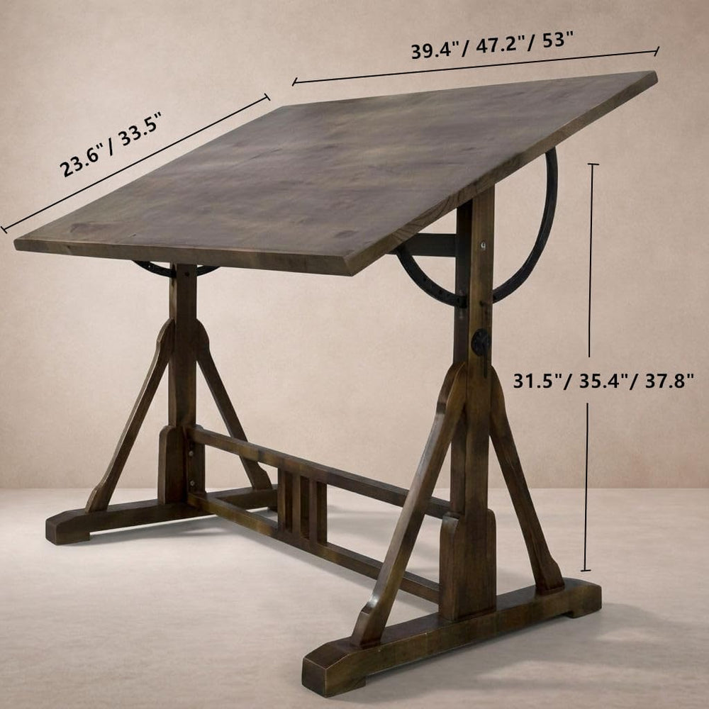LAKIQ Solid Wood Drafting Table Adjustable Tilting Drawing Desk Foldable | Vi...