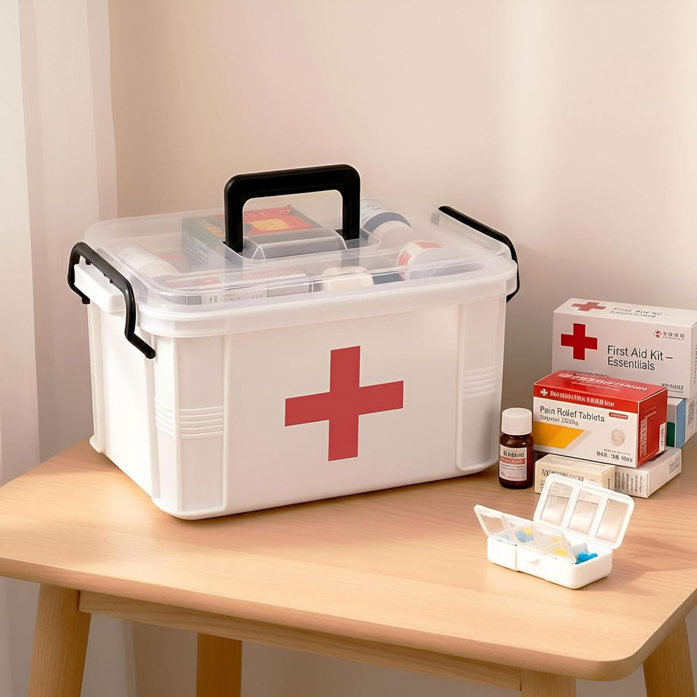 15QT Clear Medicine Organizer Box with Handle, Plastic Medicine Container wit...