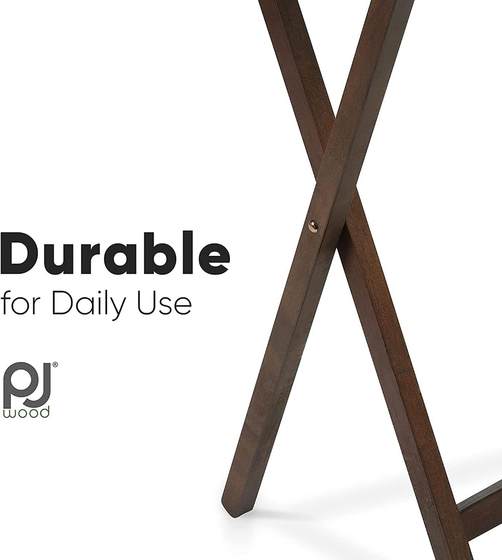 PJ Wood - 5-Piece Folding Tray Table Set - Walnut with Rack | Solid Wood, 14....