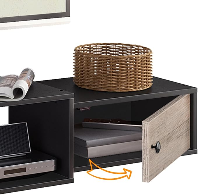 HOOBRO 55" Floating TV Stand with Power Outlets, Modern Wall Mounted Med...