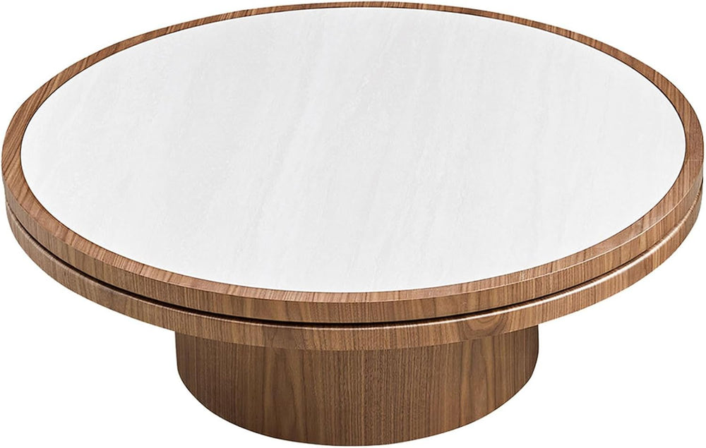 35.43 Inch Round Sintered Stone Side Table, No Assembly MDF Coffee Table with...
