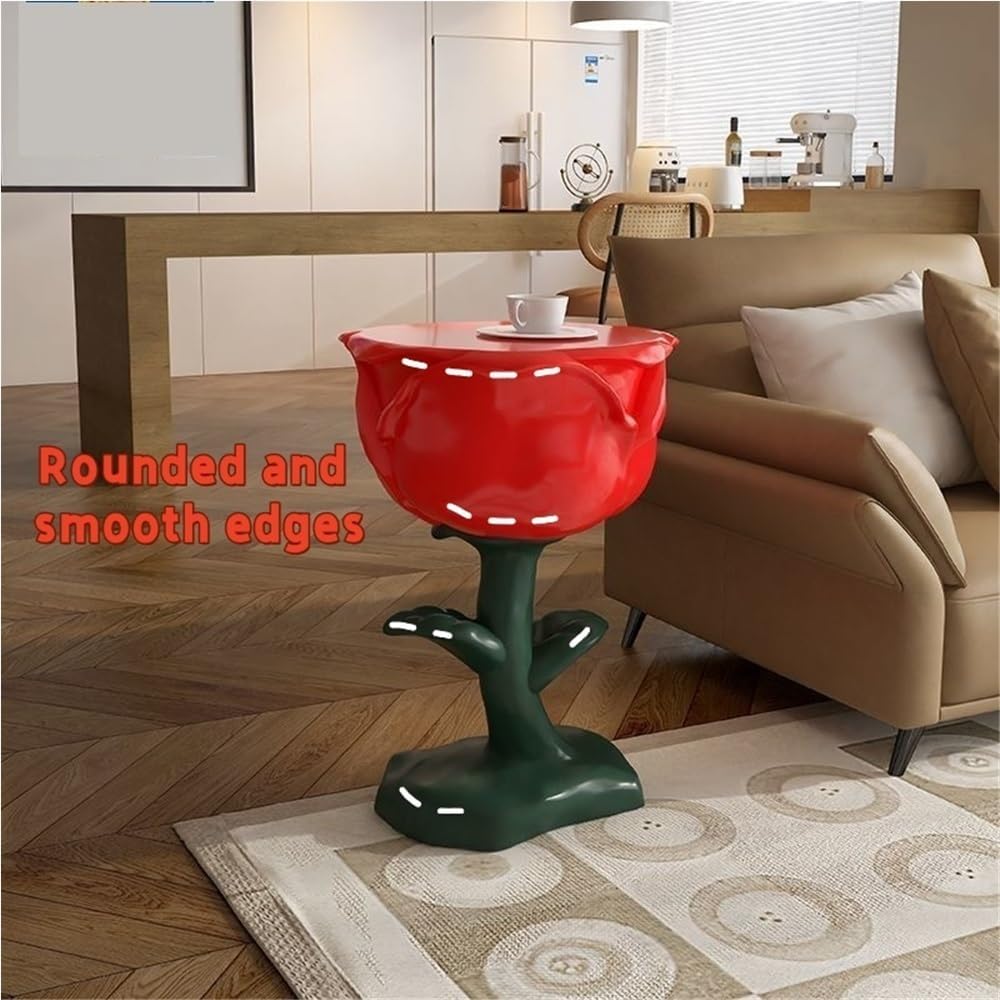 Romantic Rose-Shaped Side Table, Resin Bedside Table with Round Corner, Multi...