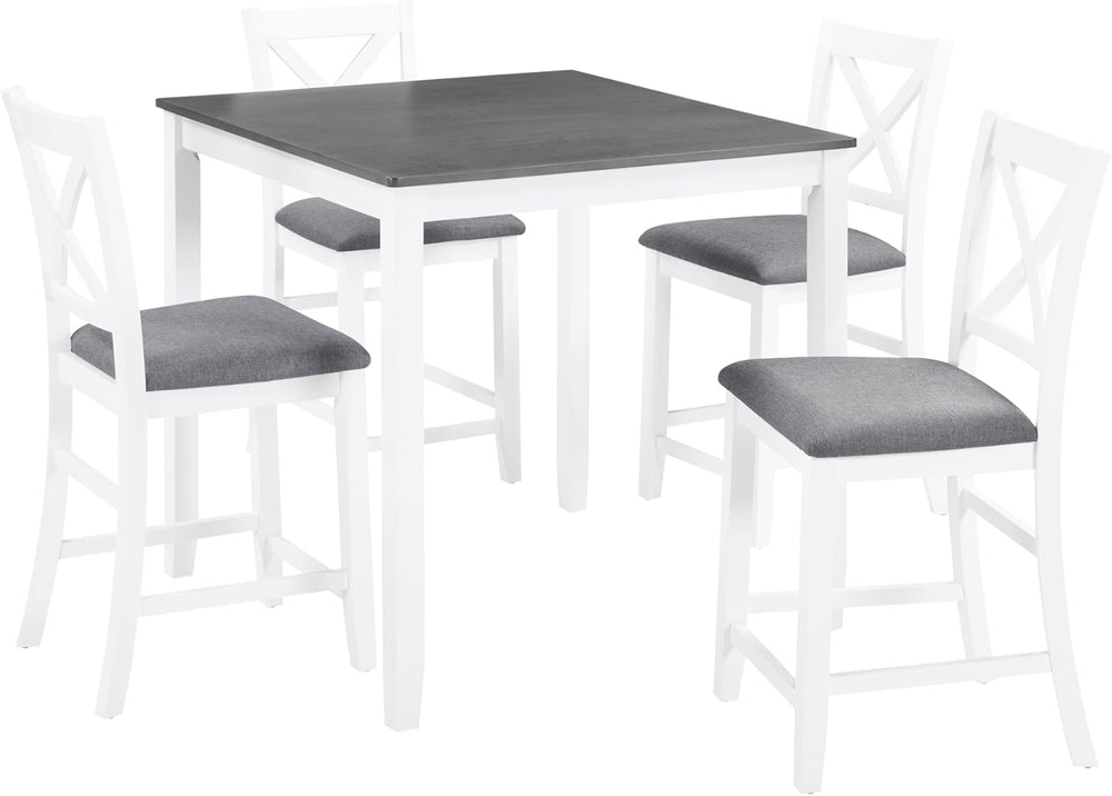 LUMISOL 5-Piece Counter Height Dining Set, Wooden Square Table with 4 Chairs,...