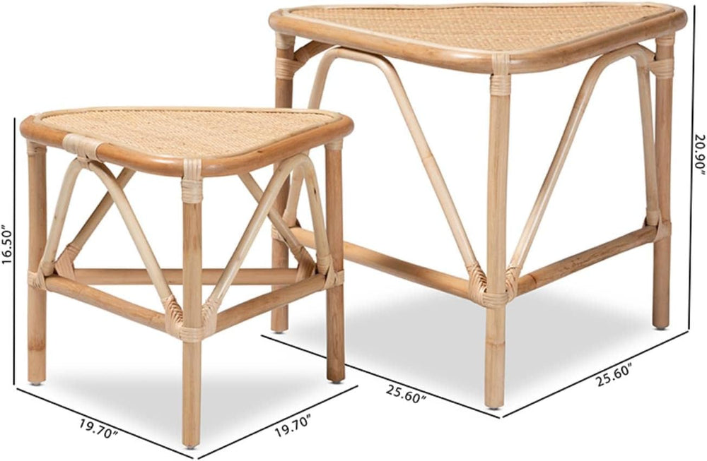 Baxton Studio Jayden Modern Bohemian Brown Rattan 2-Piece End Table Set