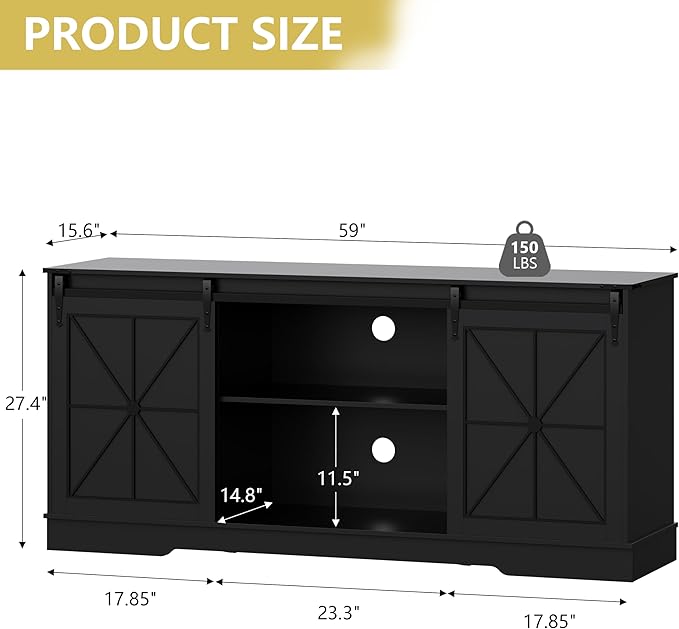 Farmhouse TV Stand for 65/60/55 Inch Tvs, Rustic Entertainment Center with St...