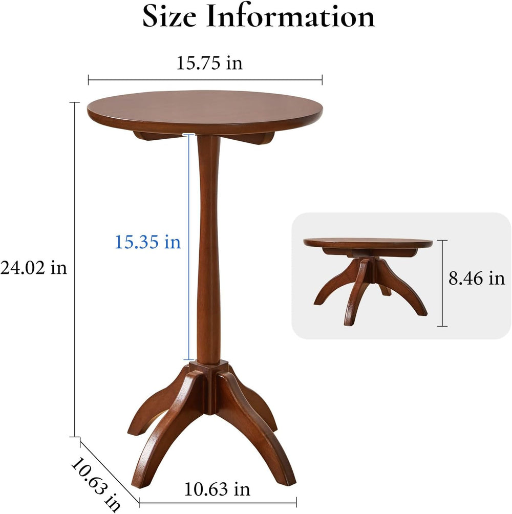 Small Round Side Table, Solid Wood End Table with Adjustable Height, Portable...