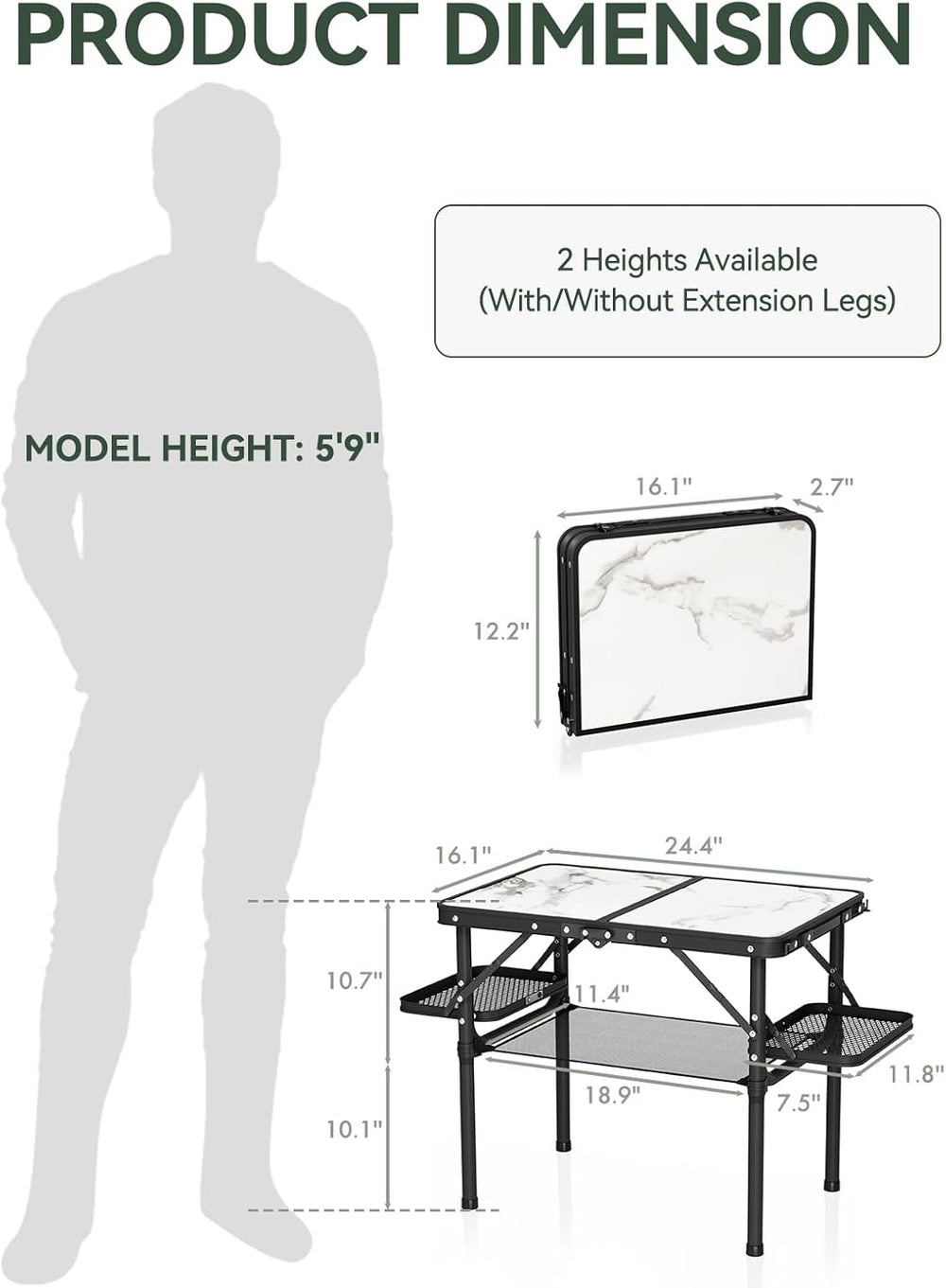 Titanker Small Camping Table Foldable 2ft, Folding Picnic Table with Side Rac...
