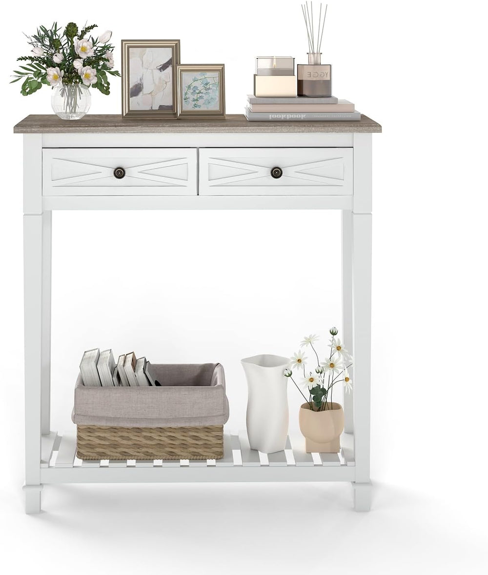 30 Inch Console Table with Drawer and Bottom Shelf for Entryway Black
