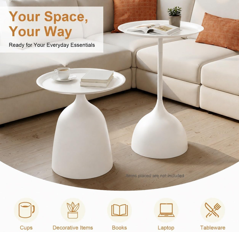 Nesting Side Tables Set of 2, White Iron Round Pedestal End Table | Metal Nes...