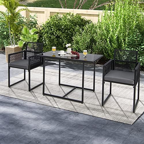Tangkula 3 Pieces Outdoor Dining Set, Patio PE Rattan Furniture Set with Fold...