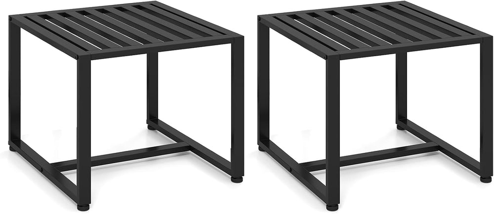 Giantex Indoor Square Side Tables, Set of 2 Metal End Tables with Slatted Tab...