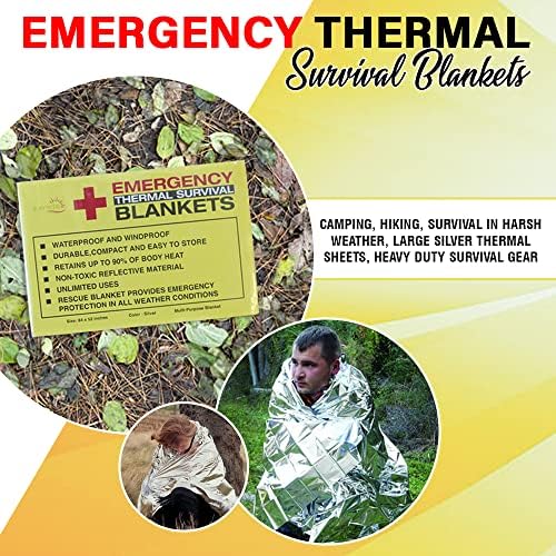 Rawyer (50 Pack) Emergency Thermal Survival Blankets, Mylar Blankets for Outd...